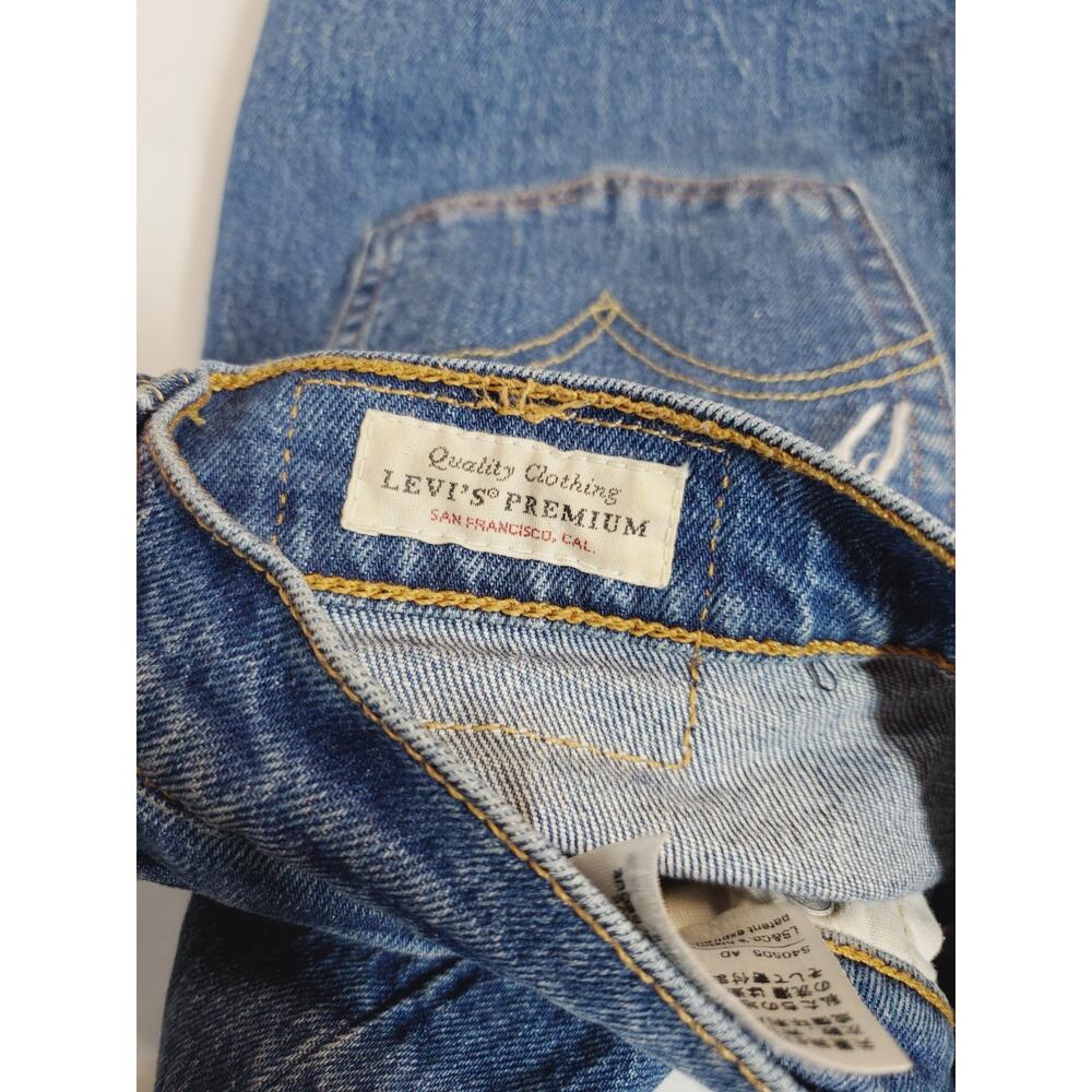 Levi's 501 Womens 28 Jeans Distressed Dark Wash Blue Button Fly Skinny Stretch - Picture 5 of 12